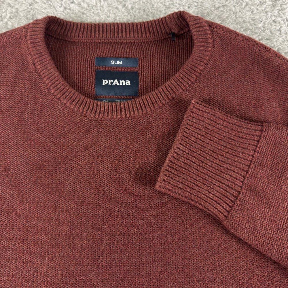 Prana Mens Slim Fit Crewneck Sweater Burgundy Organic Cotton Knit SML